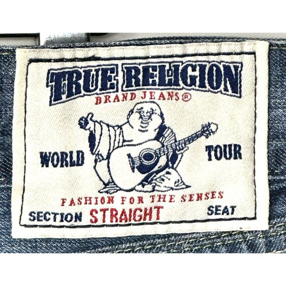 True Religion Mens Jeans Straight QT Green Combo Chestnut Path Denim Size 38x28 - Picture 13 of 16